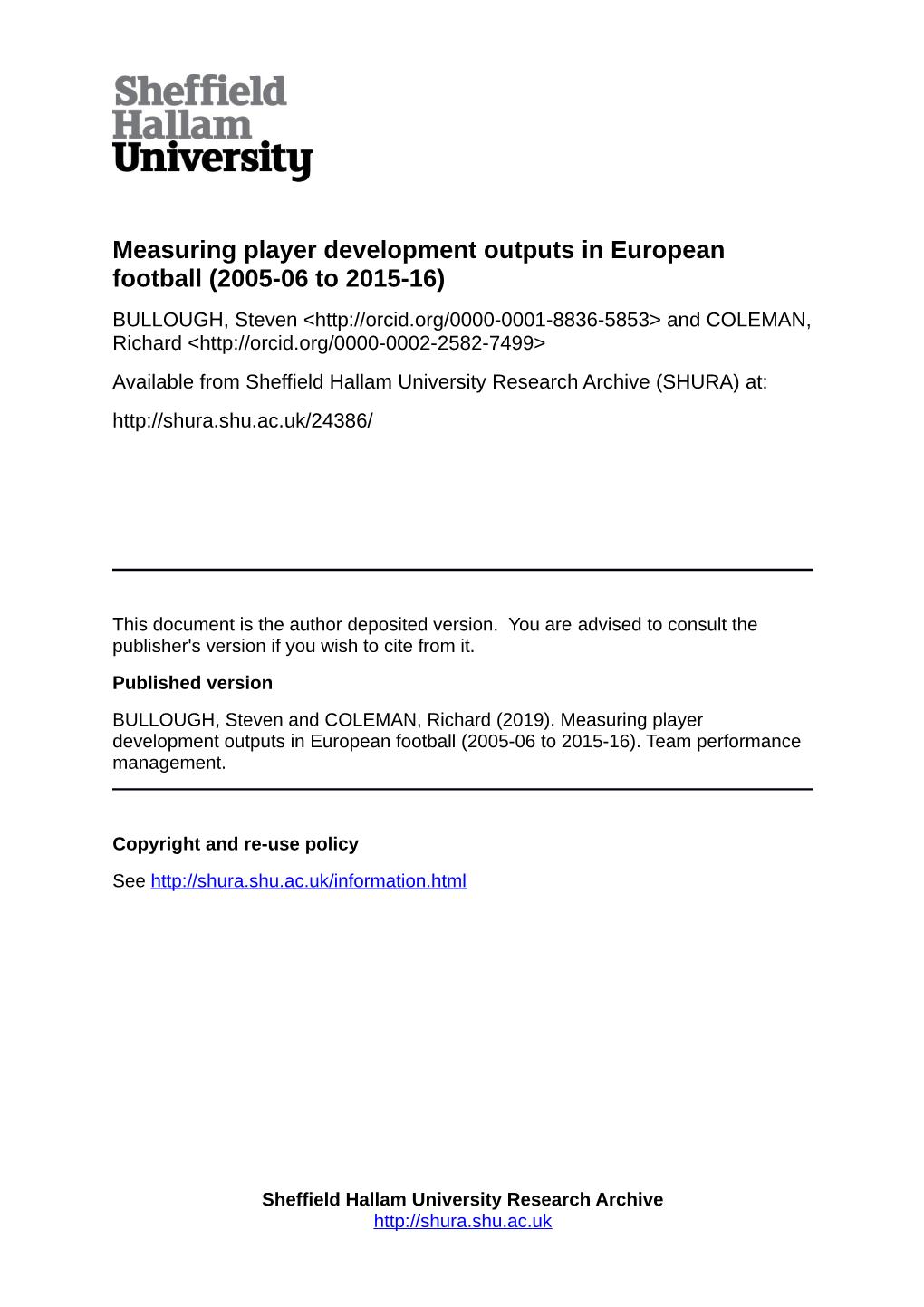 Measuring Player Development Outputs in European Football (2005-06 to 2015-16)