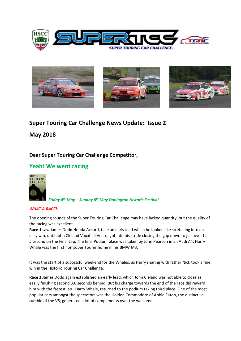 Super Touring Car Challenge News Update: Issue 2 May 2018 Yeah