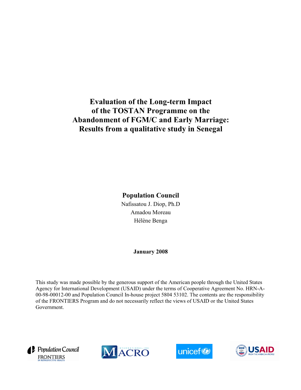 Evaluation of the Long-Term Impact of the TOSTAN Programme on the Abandonment of FGM/C and Early Marriage: Results from a Qualitative Study in Senegal