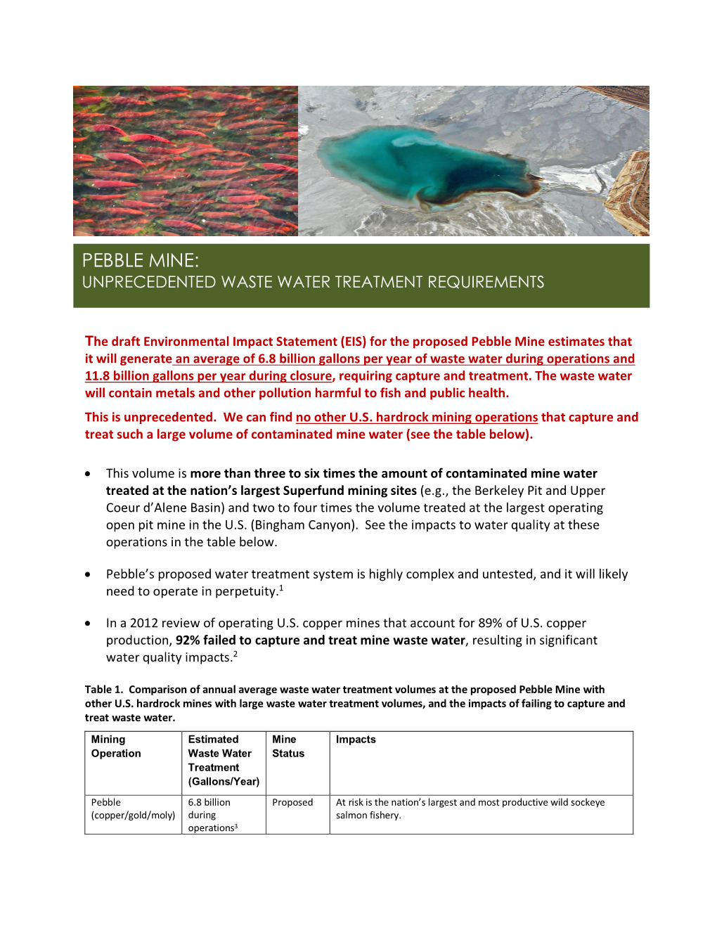 Pebble Mine: Unprecedented Waste Water Treatment Requirements