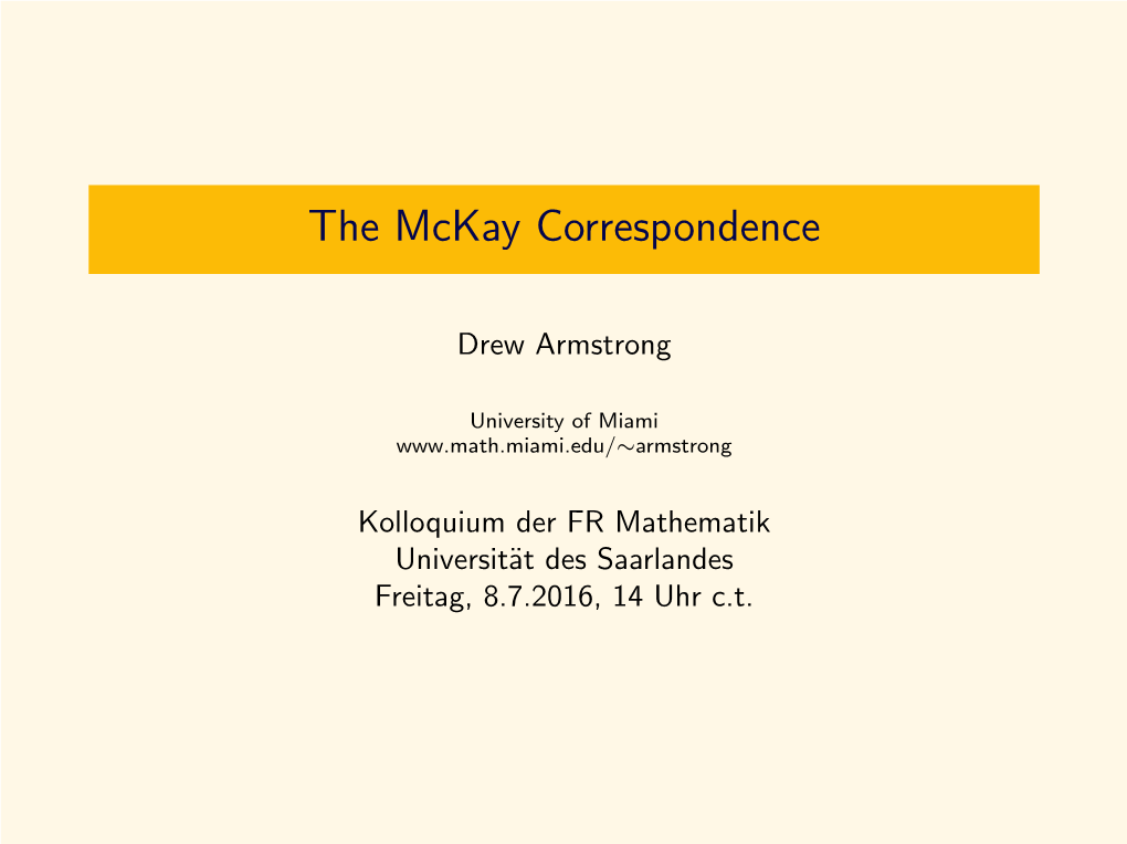 The Mckay Correspondence