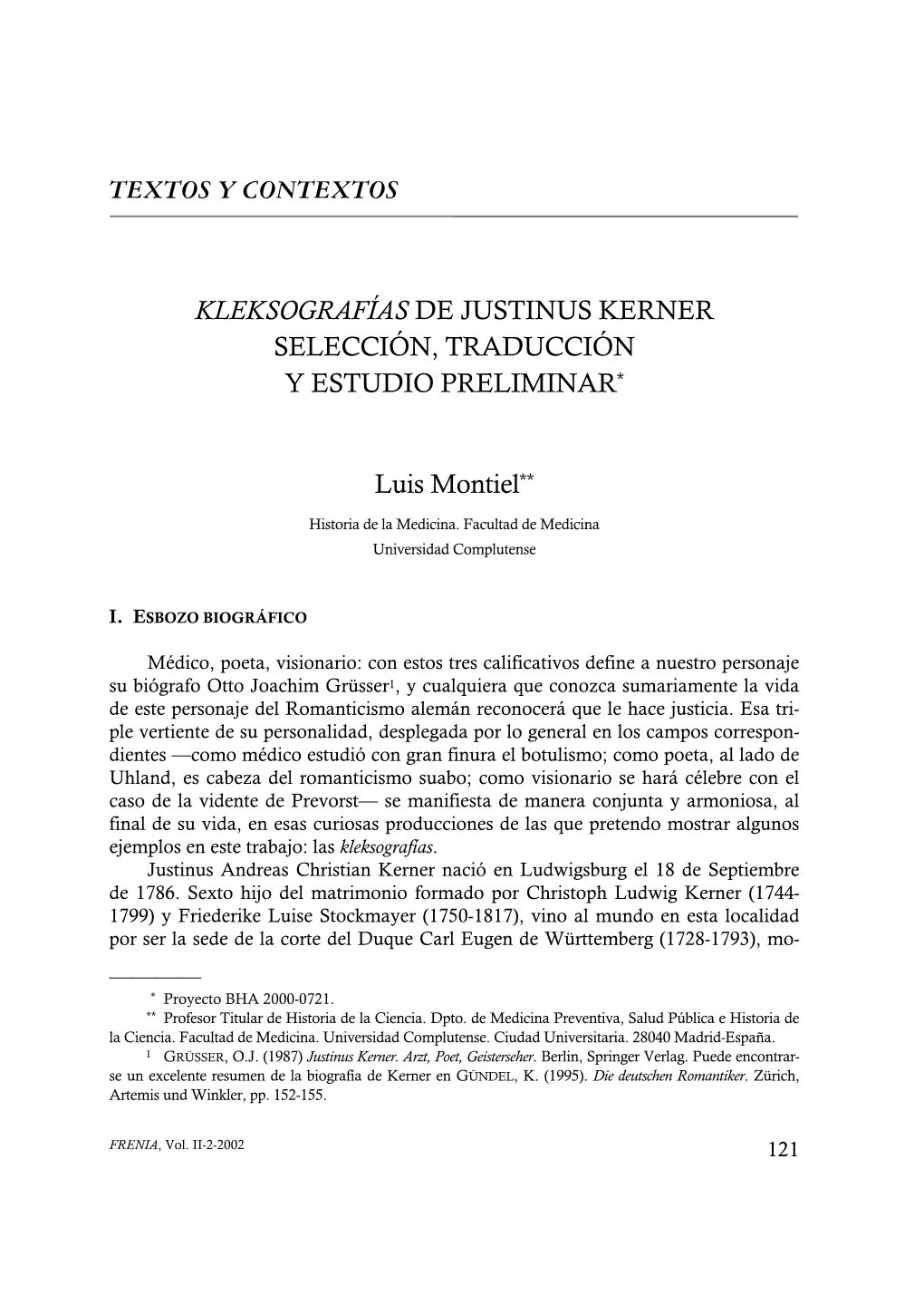 Kleksografías De Justinus Kerner Selección, Traducción Y Estudio Preliminar*