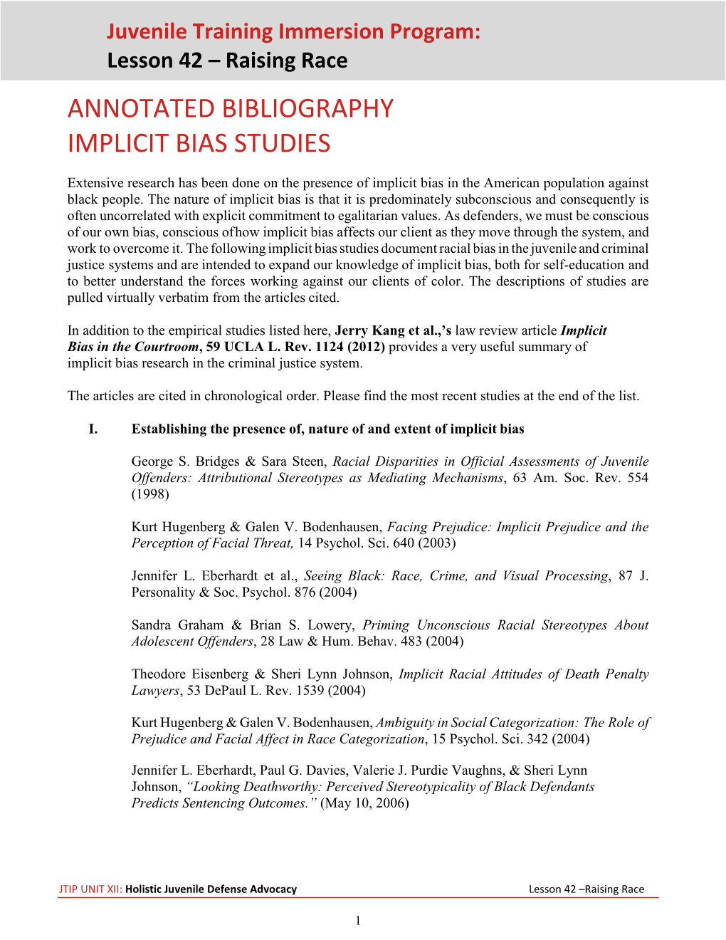 Annotated Bibliography Implicit Bias Studies