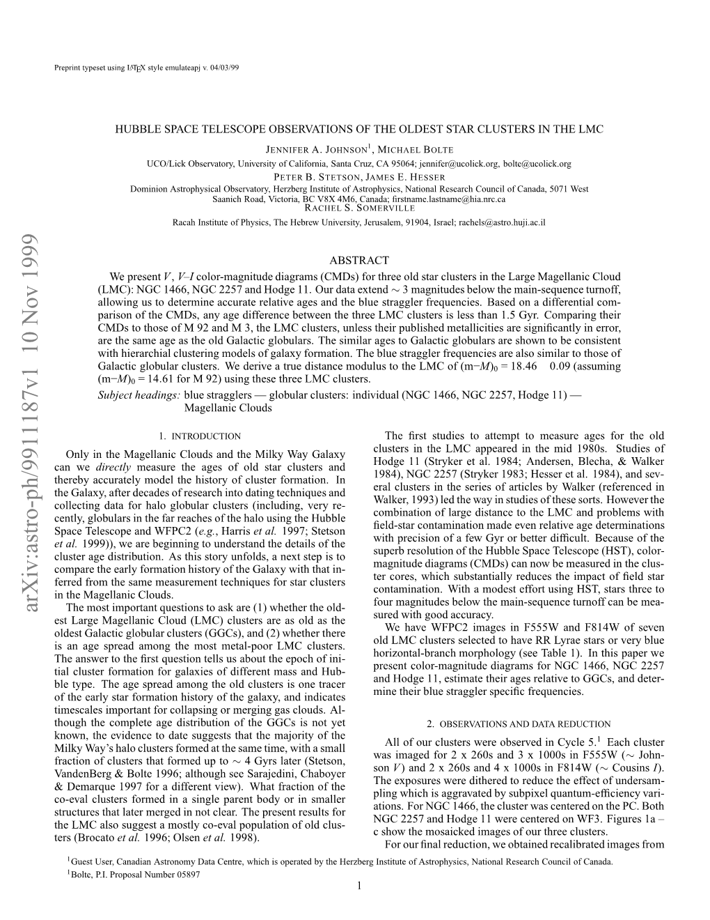 Arxiv:Astro-Ph/9911187V1 10 Nov 1999