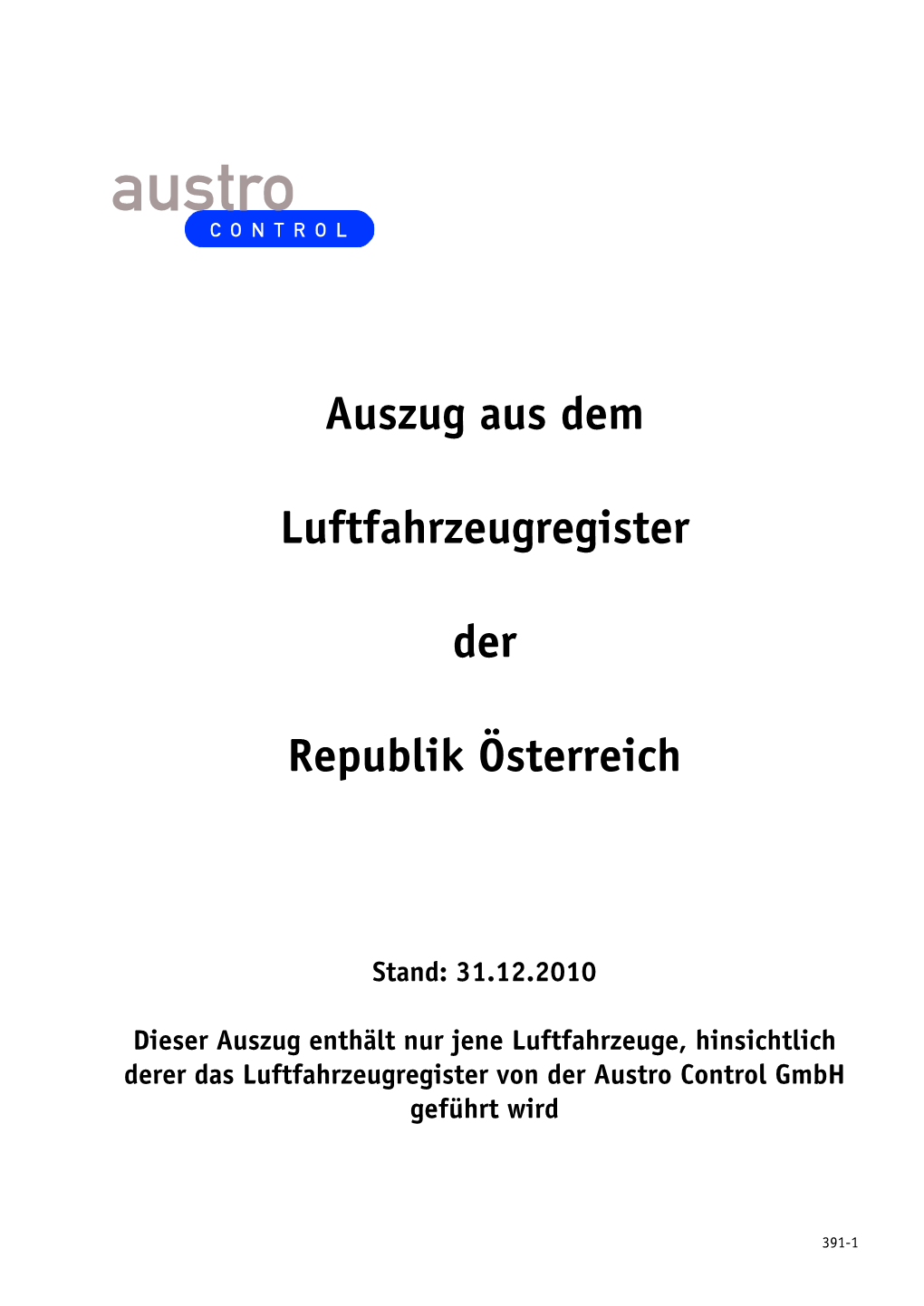 Auszug Aus Dem Luftfahrzeugregister Der Republik Österreich