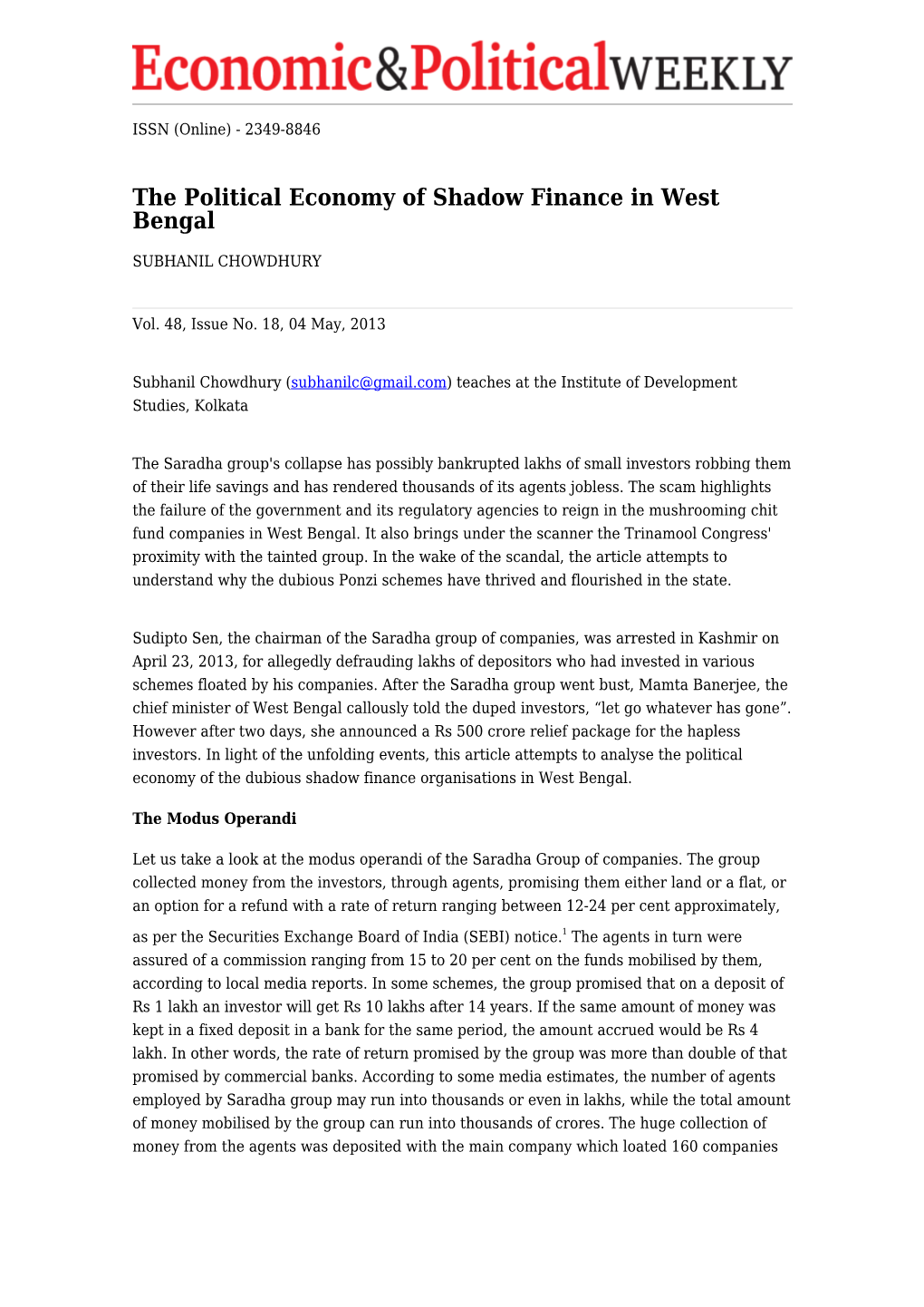 The Political Economy of Shadow Finance in West Bengal