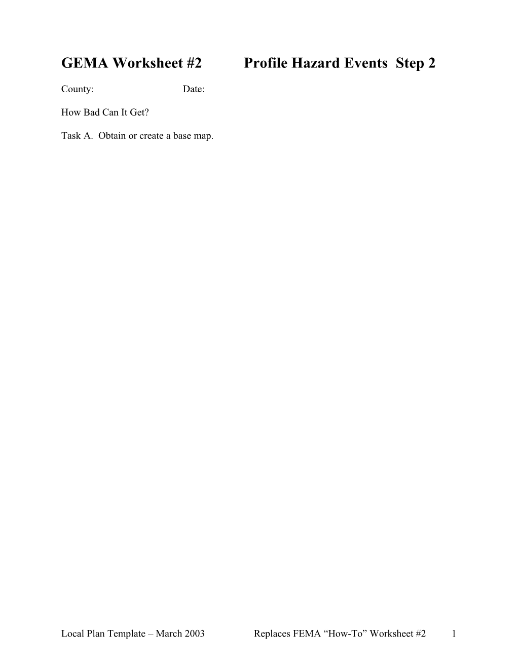 GEMA Worksheet #2 Profile Hazard Events Step 2