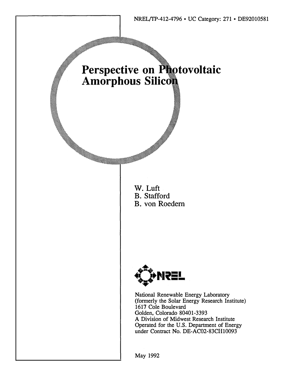 Perspective on Photovoltaic Amorphous Silicon