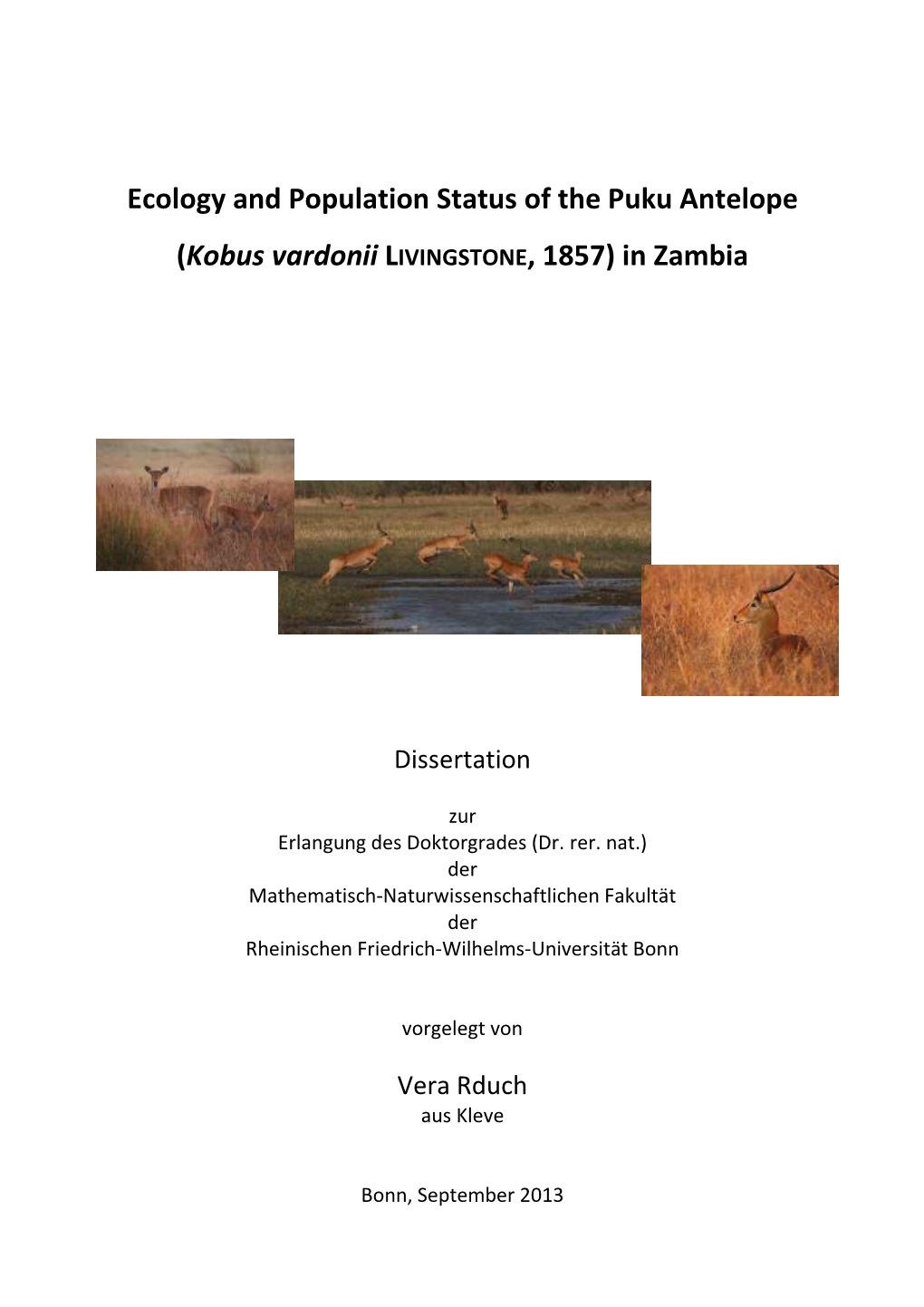 Ecology and Population Status of the Puku Antelope (Kobus Vardonii) in Zambia