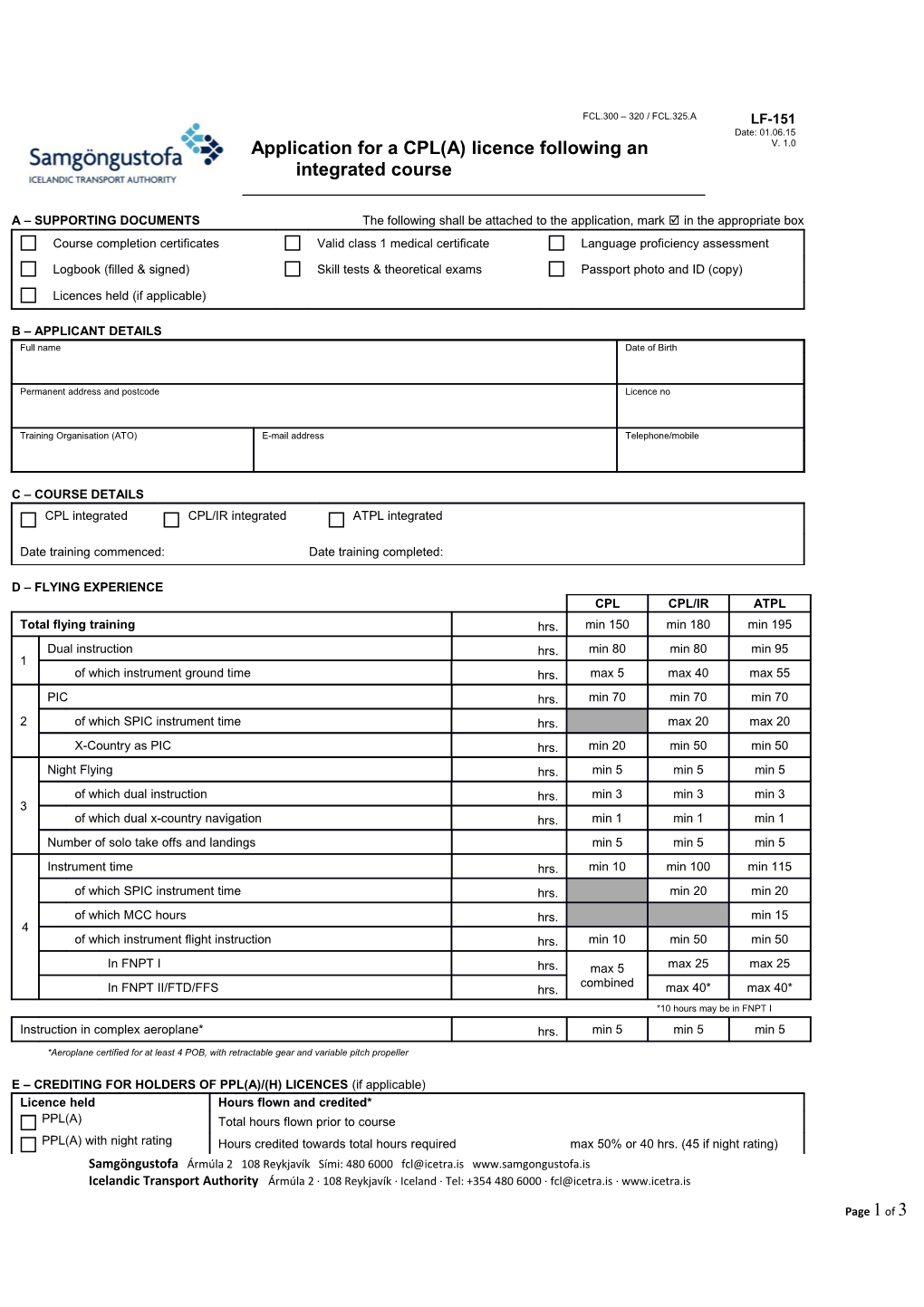 Application for a CPL(A) Licence Following an Integrated Course