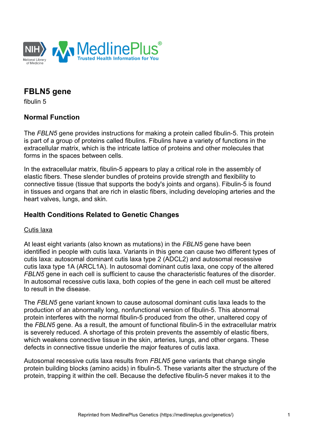 FBLN5 Gene Fibulin 5