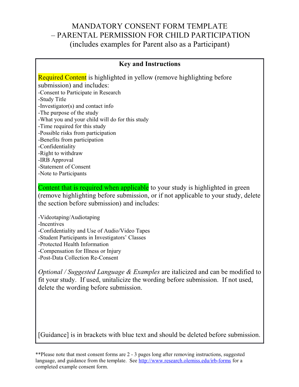 Mandatory Consent Form Template