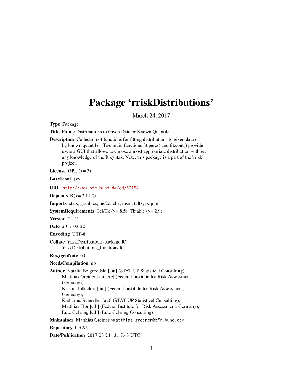 Package 'Rriskdistributions'