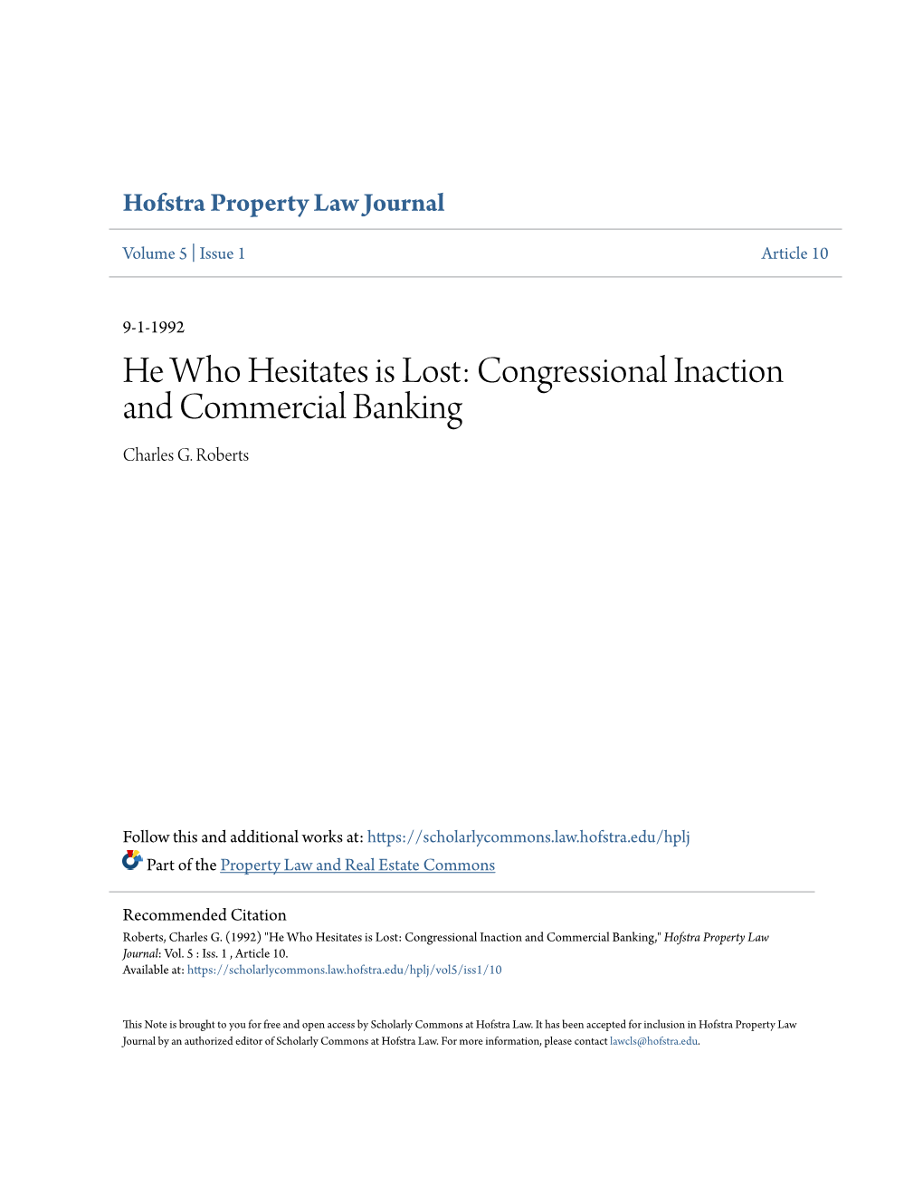 Congressional Inaction and Commercial Banking Charles G