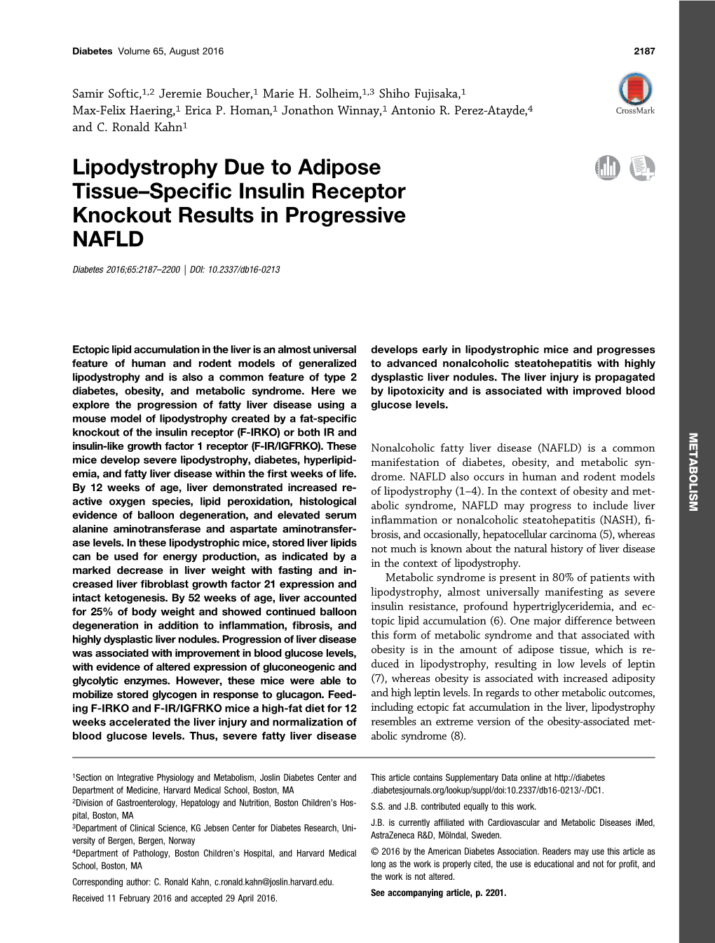 Lipodystrophy Due to Adipose Tissue–Specific Insulin Receptor