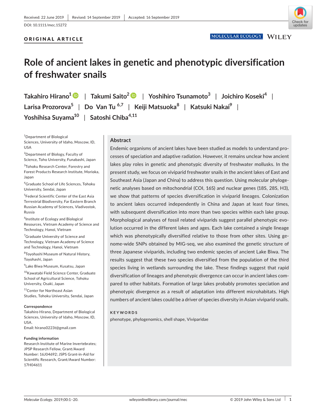 Role of Ancient Lakes in Genetic and Phenotypic Diversification of Freshwater Snails