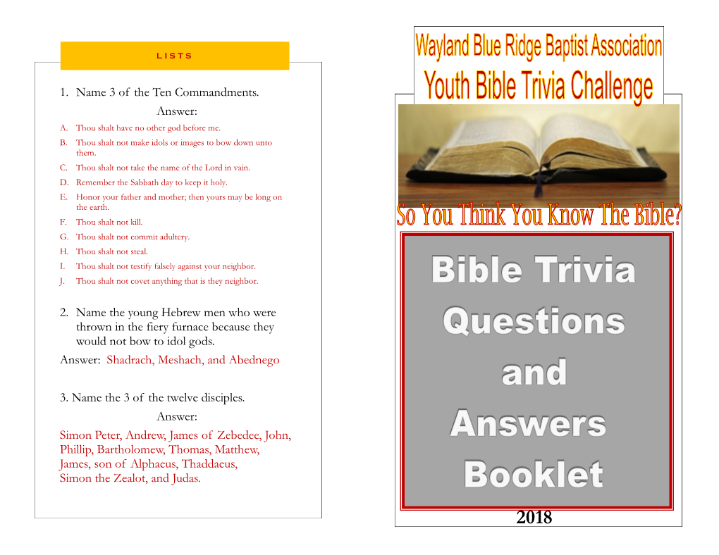 Wayland Bible Trivia Booklet