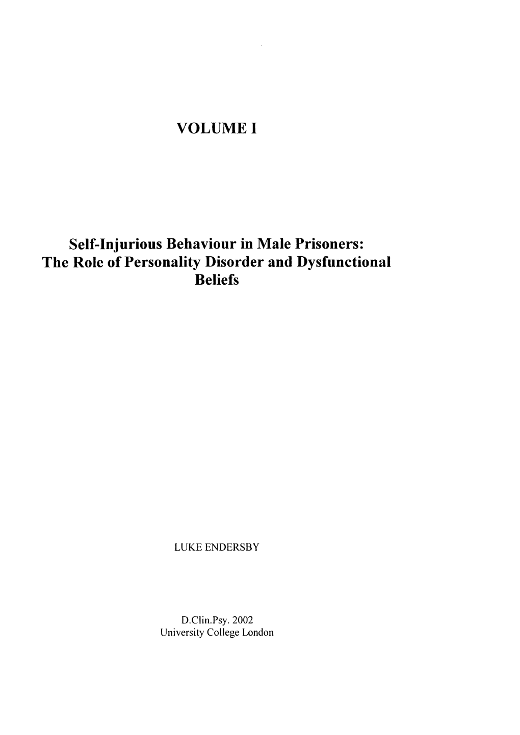 Self-Injurious Behaviour in Male Prisoners: the Role of Personality Disorder and Dysfunctional Beliefs