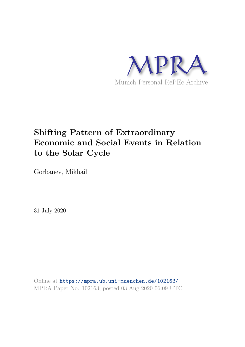 Shifting Pattern of Extraordinary Economic and Social Events in Relation to the Solar Cycle