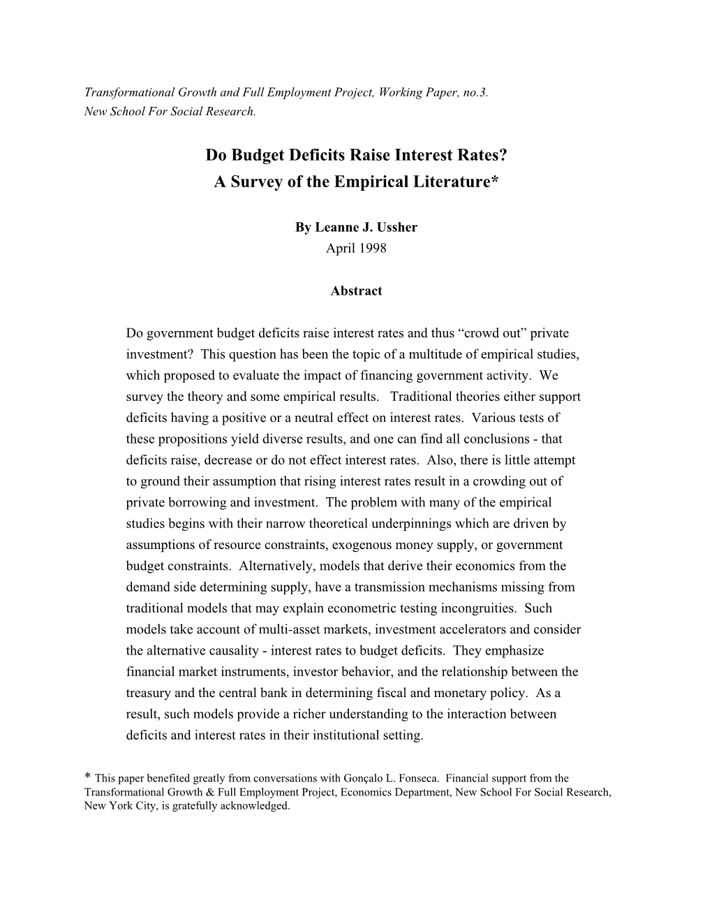 Do Budget Deficits Raise Interest Rates? a Survey of the Empirical Literature*