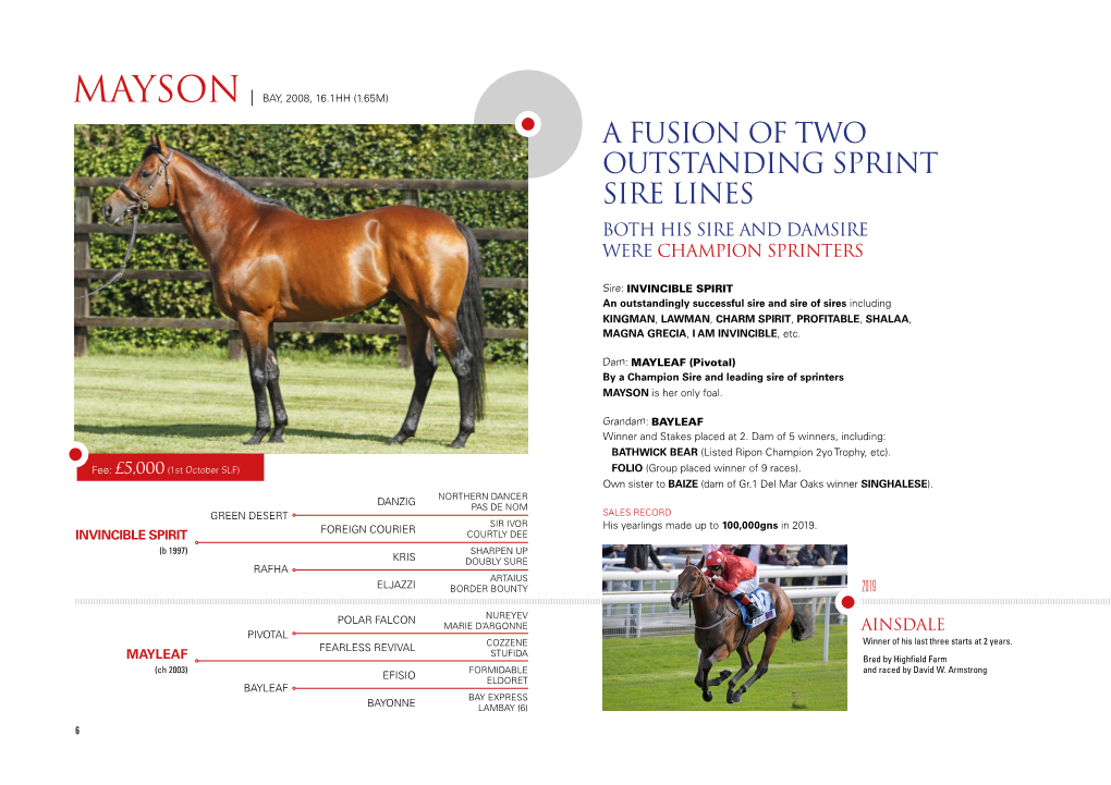 A FUSION of Two Outstanding Sprint Sire Lines Both His Sire and Damsire Were Champion Sprinters