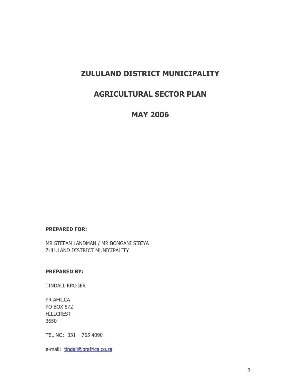 Zdm Agricultural Sector Plan Draft 1
