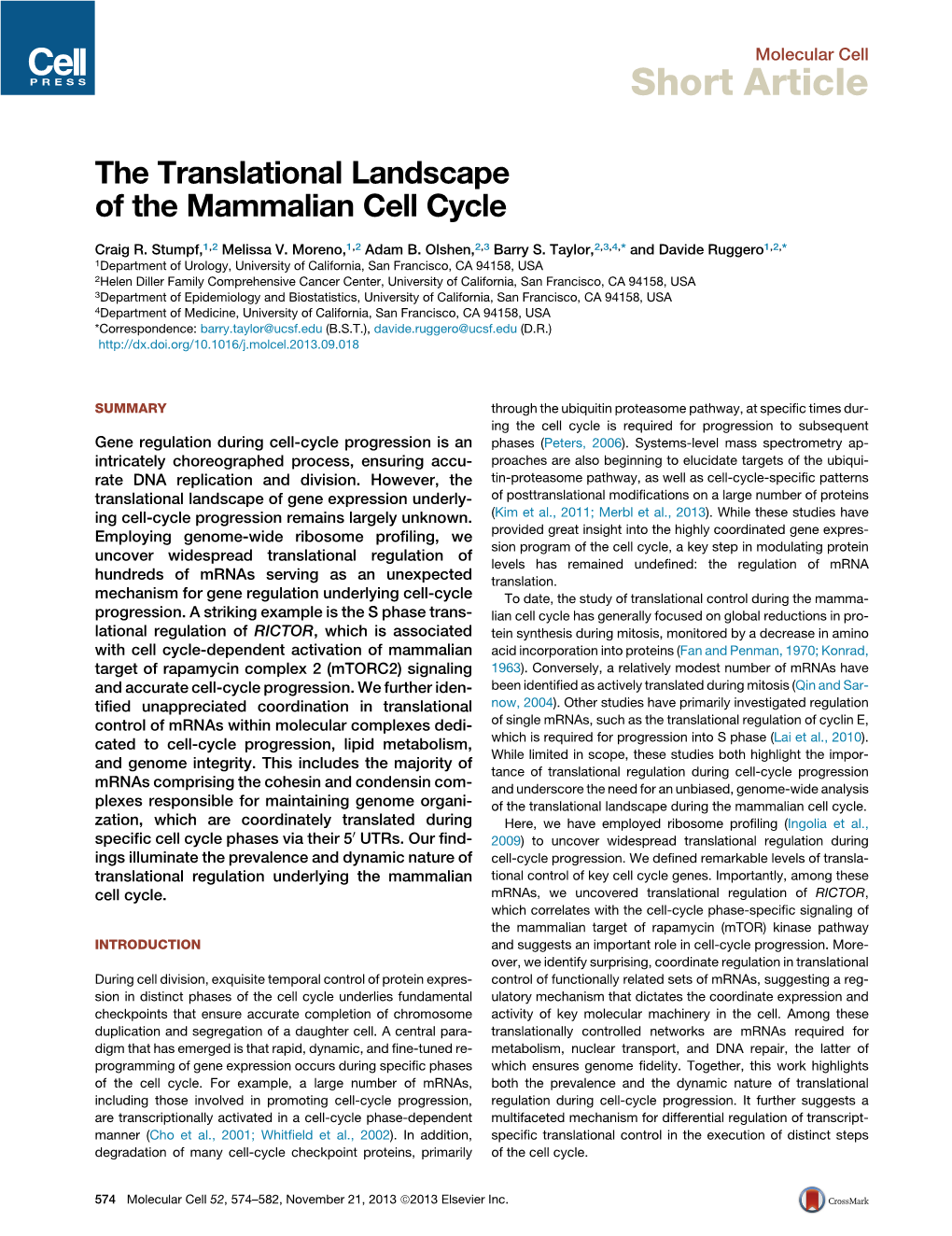 The Translational Landscape of the Mammalian Cell Cycle