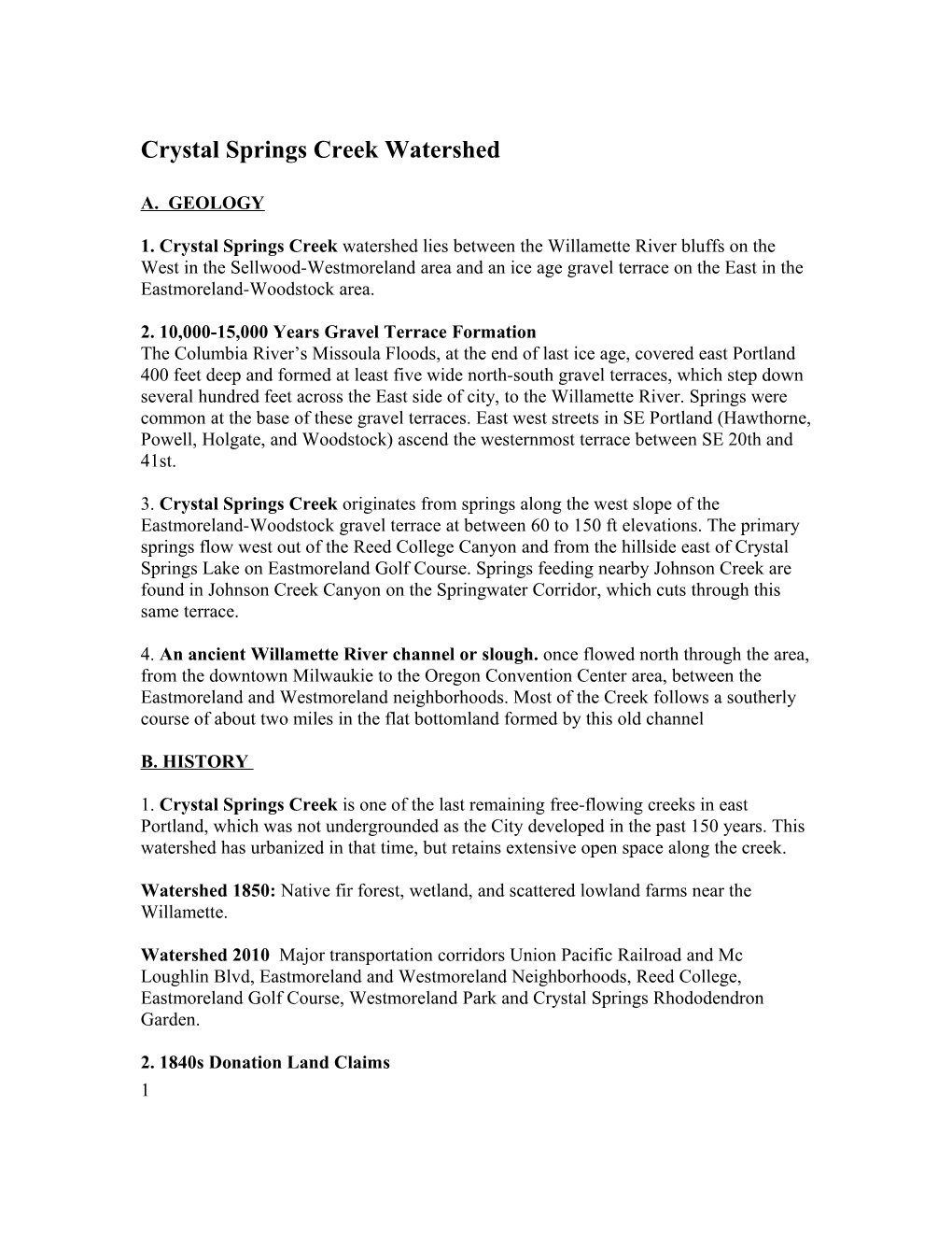 Crystal Springs Creek Watershed