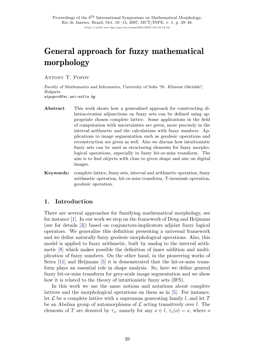 General Approach for Fuzzy Mathematical Morphology