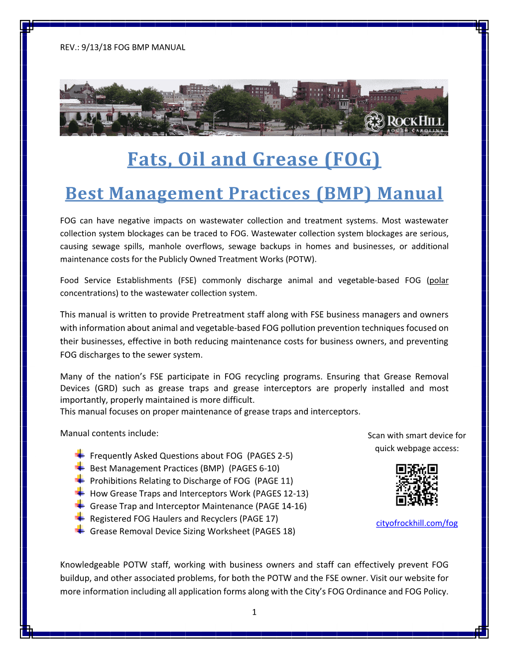 Fats, Oil and Grease (FOG) Best Management Practices (BMP) Manual