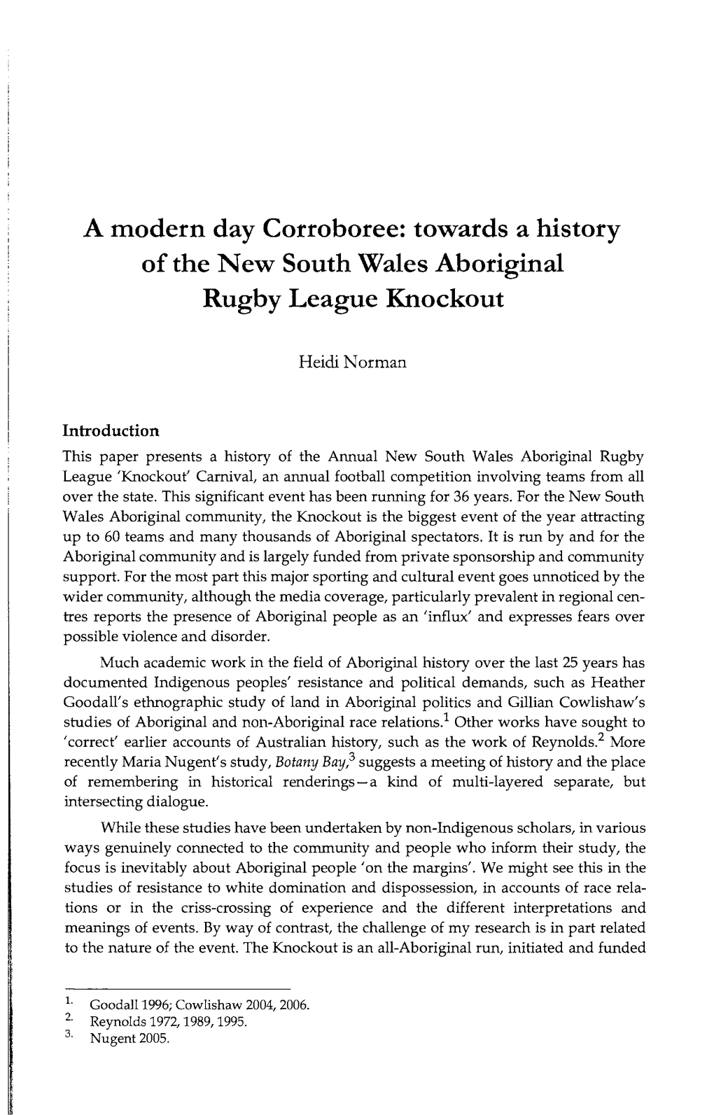 Towards a History of the New South Wales Aboriginal Rugby League Knockout