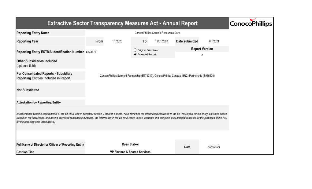 Extractive Sector Transparency Measures Act - Annual Report