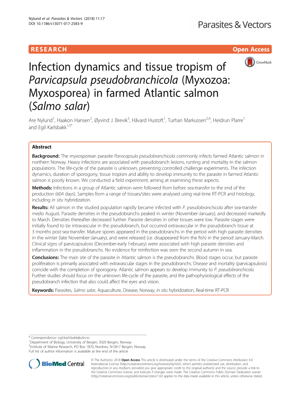 In Farmed Atlantic Salmon (Salmo Salar) Are Nylund1, Haakon Hansen2, Øyvind J