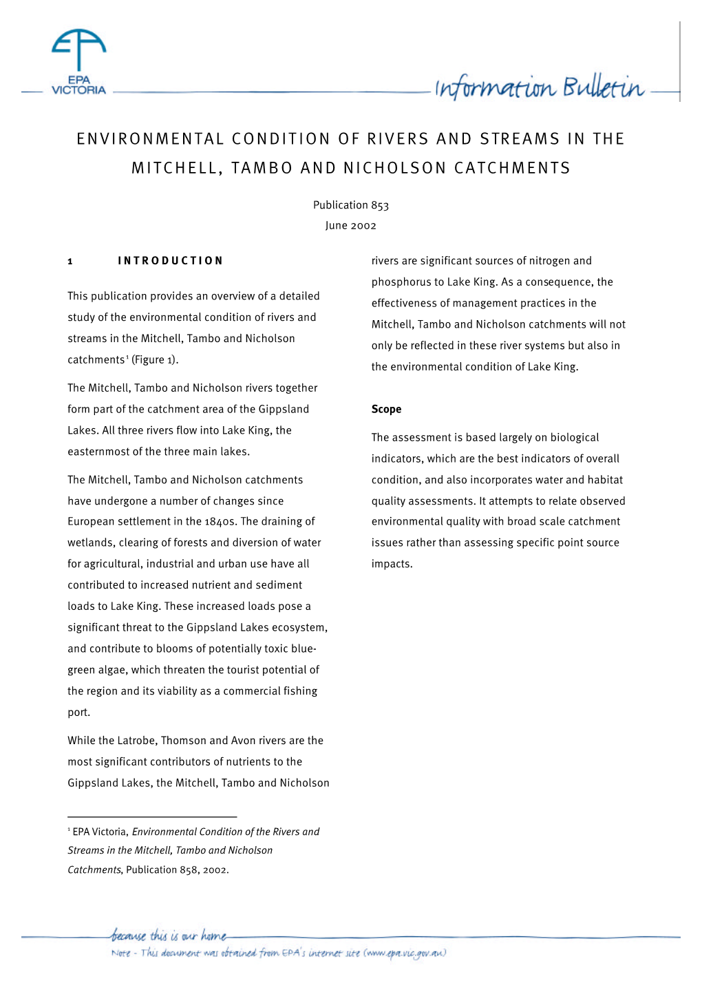 Environmental Condition of Rivers and Streams in the Mitchell, Tambo and Nicholson Catchments