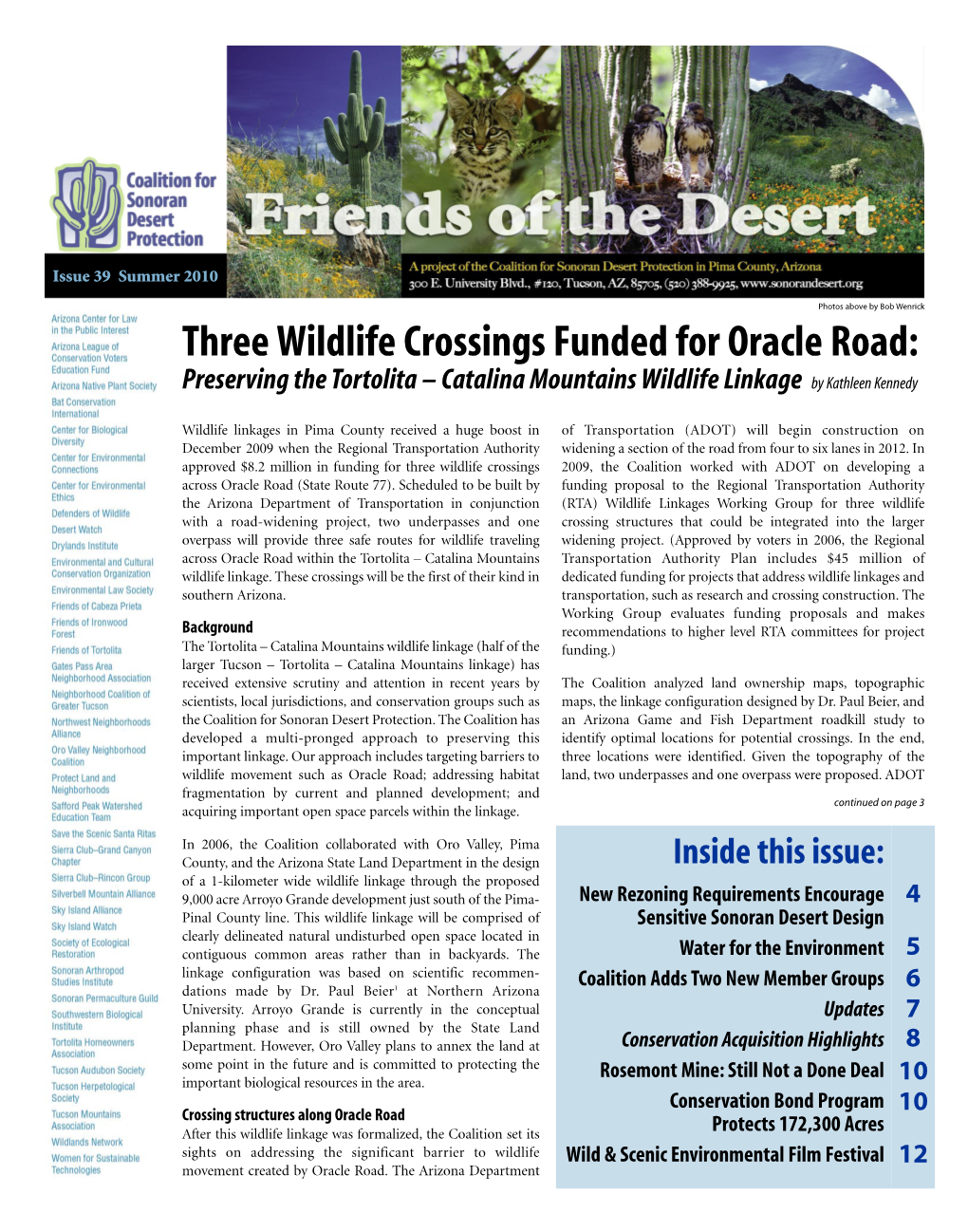 Three Wildlife Crossings Funded for Oracle Road: Preserving the Tortolita – Catalina Mountains Wildlife Linkage by Kathleen Kennedy