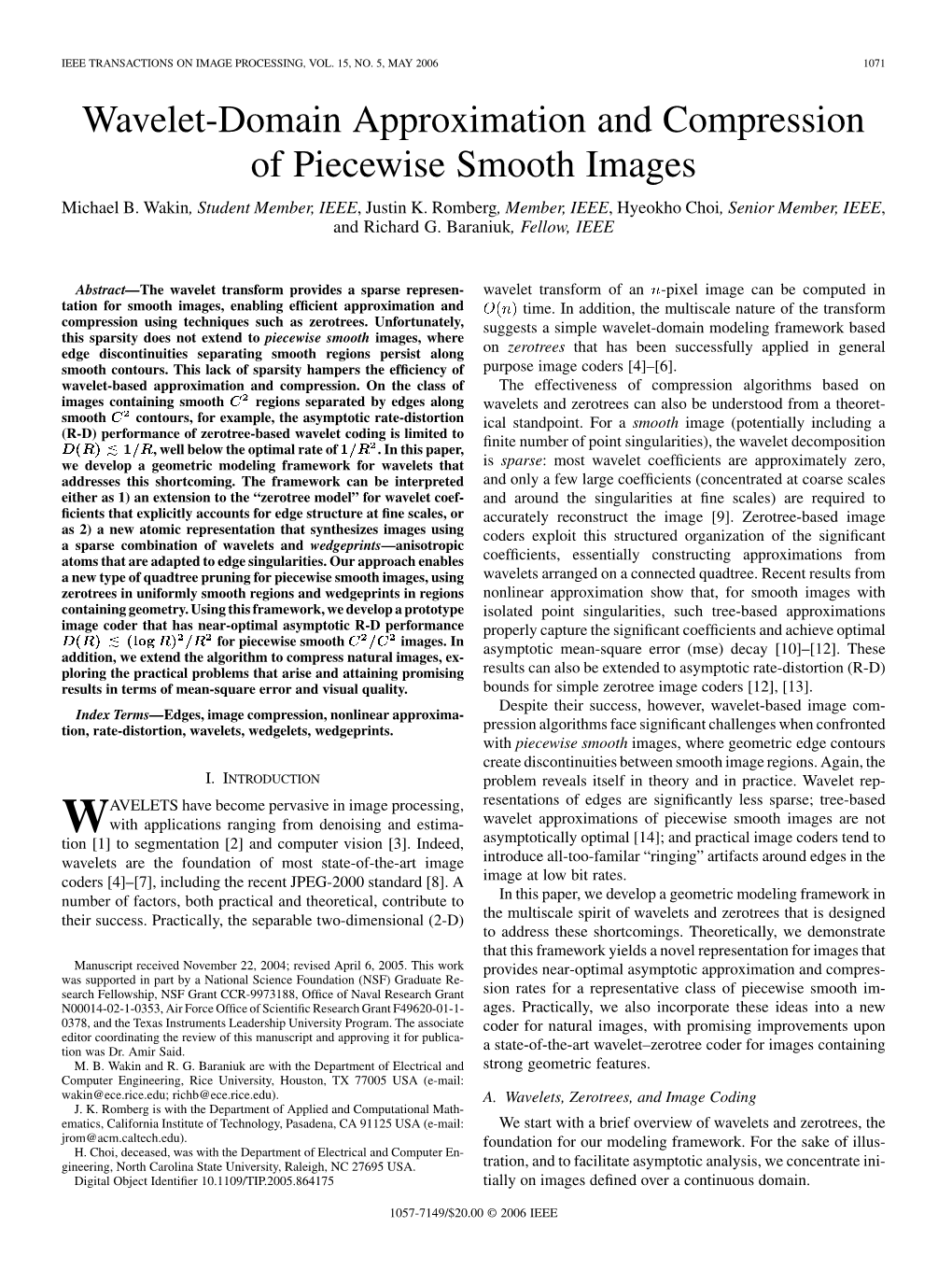 Wavelet-Domain Approximation and Compression of Piecewise Smooth Images Michael B