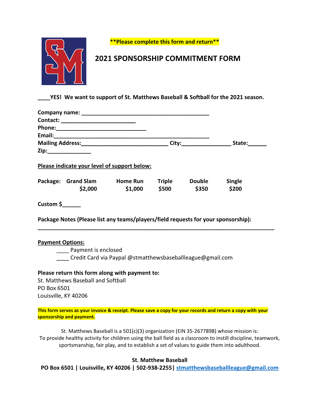 2021 Sponsorship Commitment Form