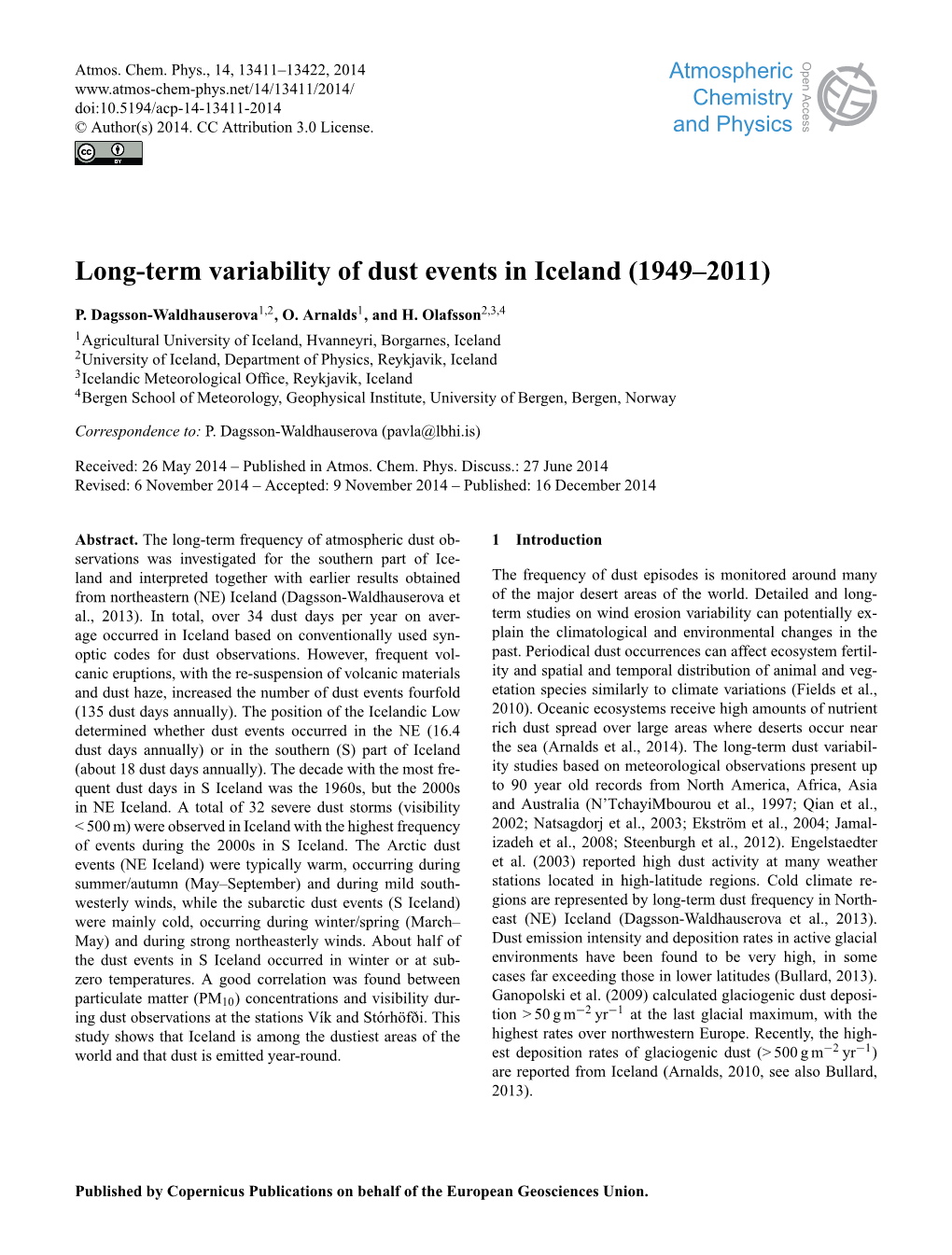 Long-Term Variability of Dust Events in Iceland (1949–2011)