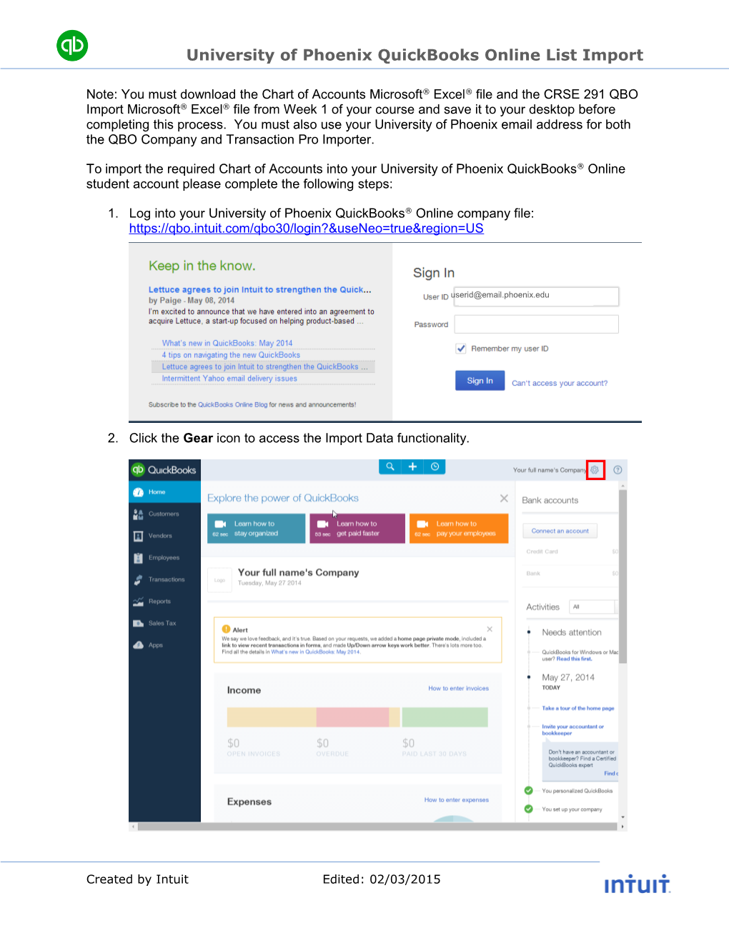 University of Phoenix Quickbooks Online List Import