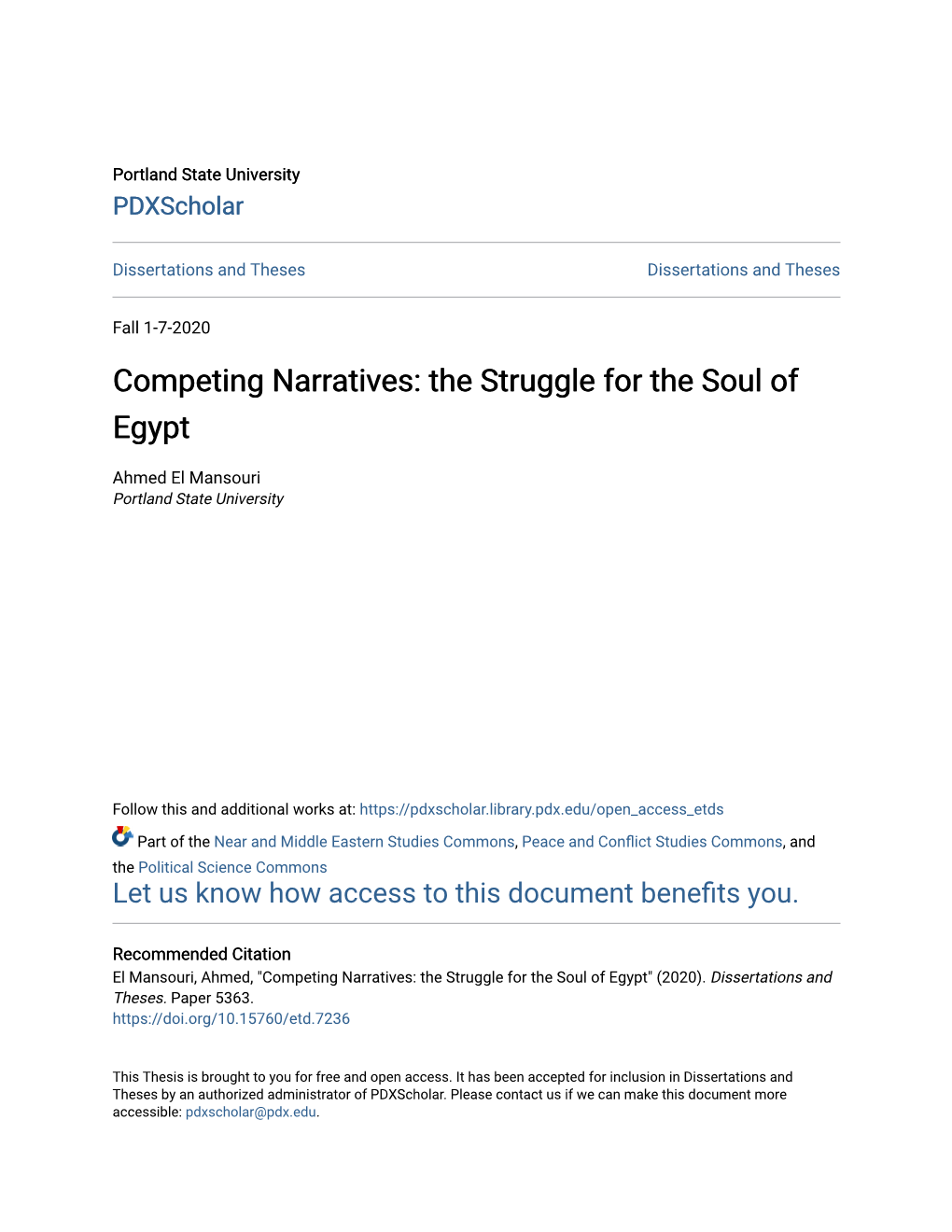 Competing Narratives: the Struggle for the Soul of Egypt