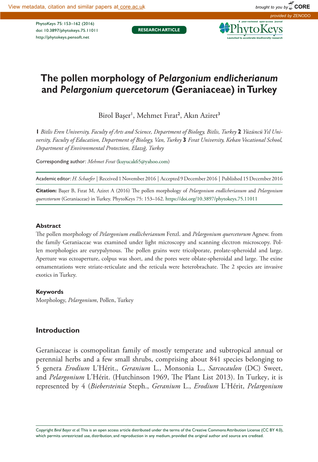 The Pollen Morphology of Pelargonium Endlicherianum and Pelargonium Quercetorum (Geraniaceae) in Turkey