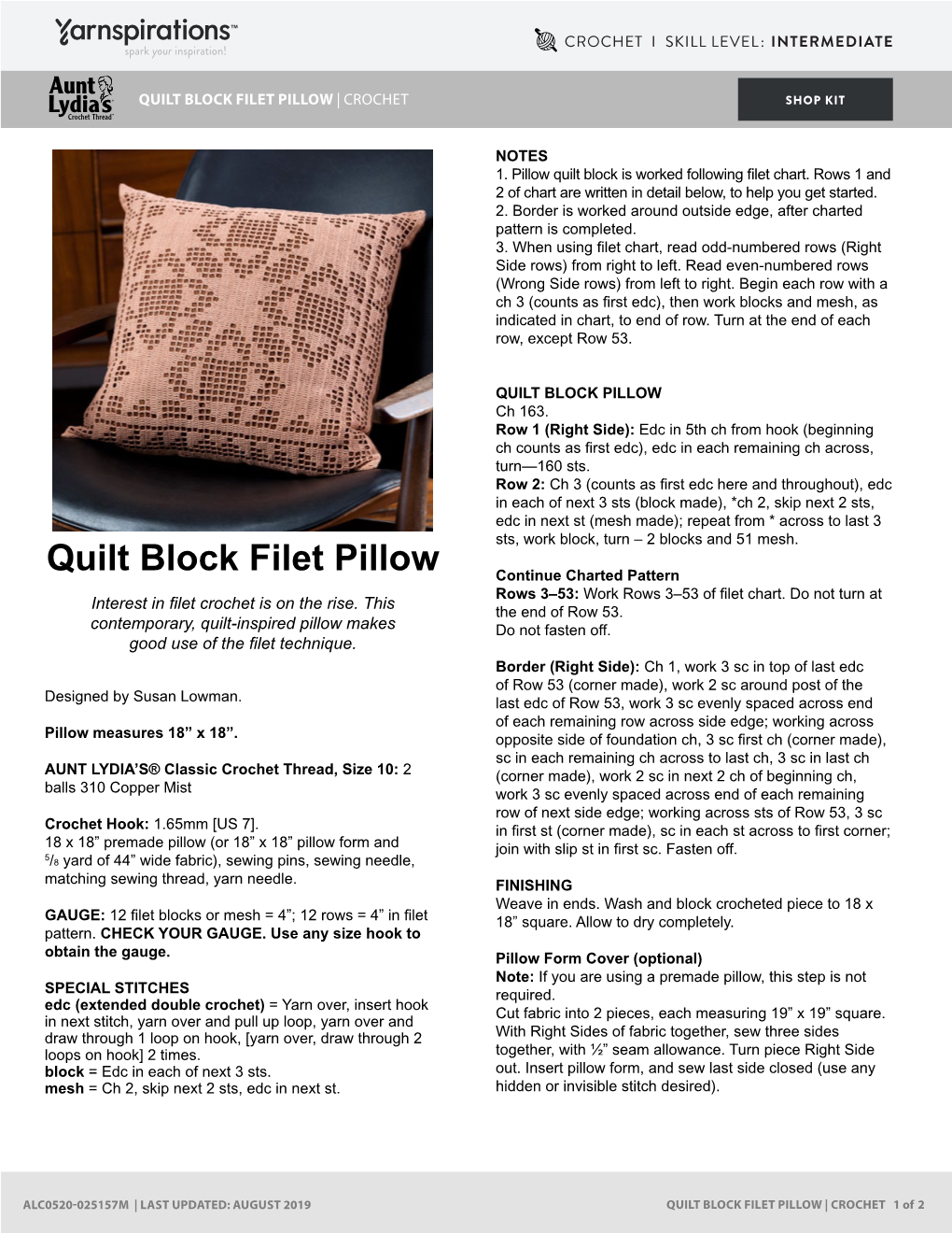 Quilt Block Filet Pillow | Crochet Shop Kit