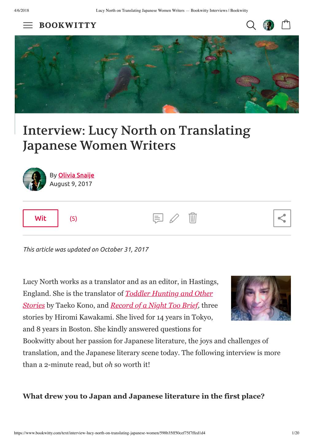 Lucy North on Translating Japanese Women Writers — Bookwitty Interviews | Bookwitty