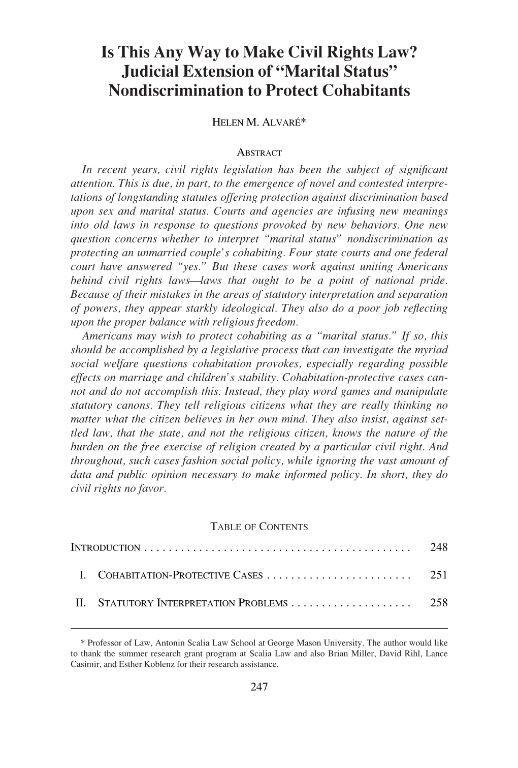 Marital Statusº Nondiscrimination to Protect Cohabitants