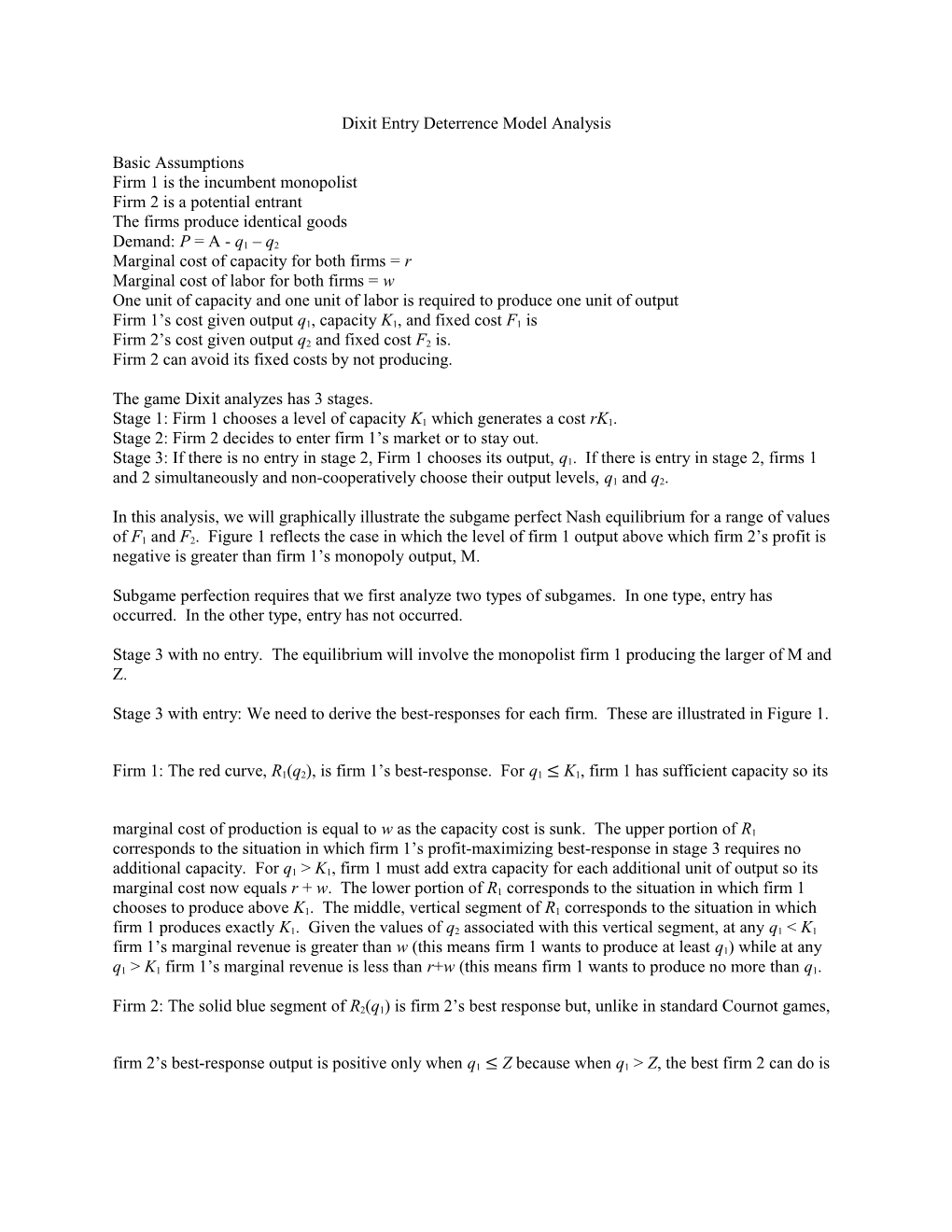 Dixit Entry Deterrence Model Analysis