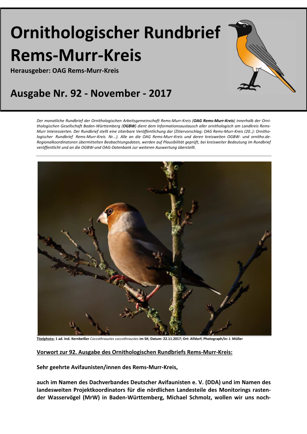 Ornithologischer Rundbrief Rems-Murr-Kreis