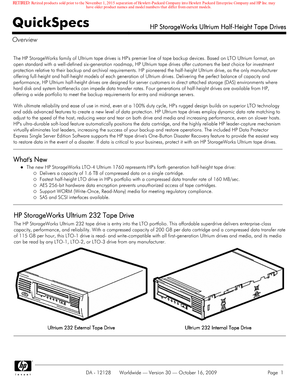 HP Storageworks Ultrium Half-Height Tape Drives Overview