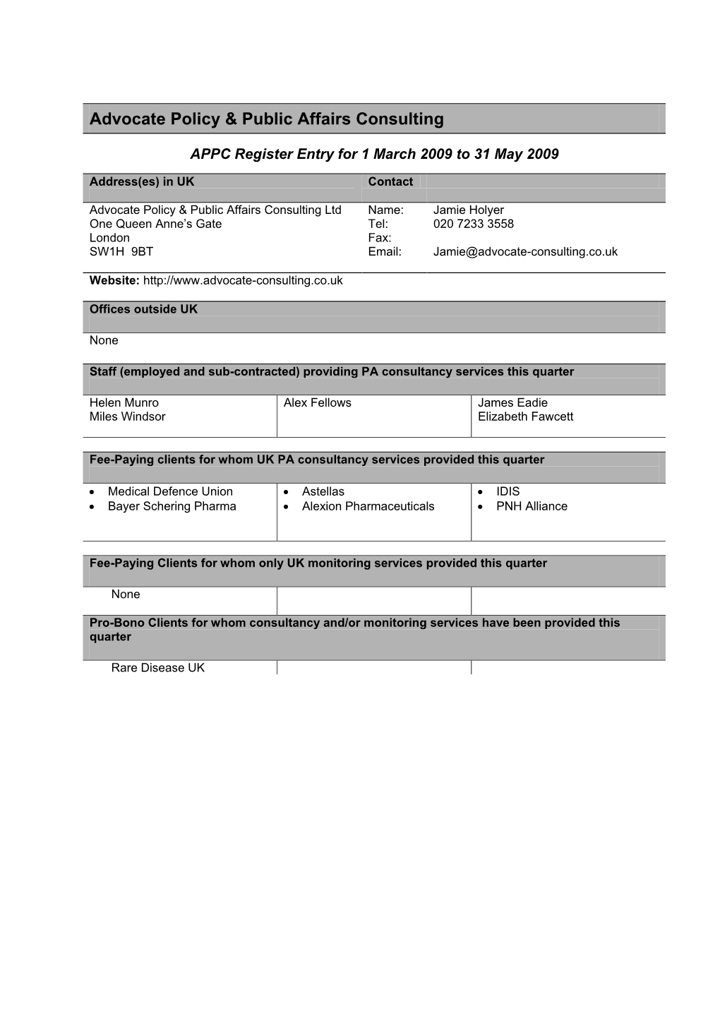 Advocate Policy & Public Affairs Consulting