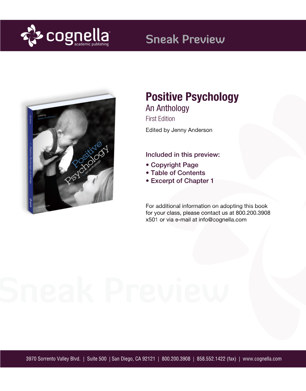 Positive Psychology an Anthology First Edition Edited by Jenny Anderson