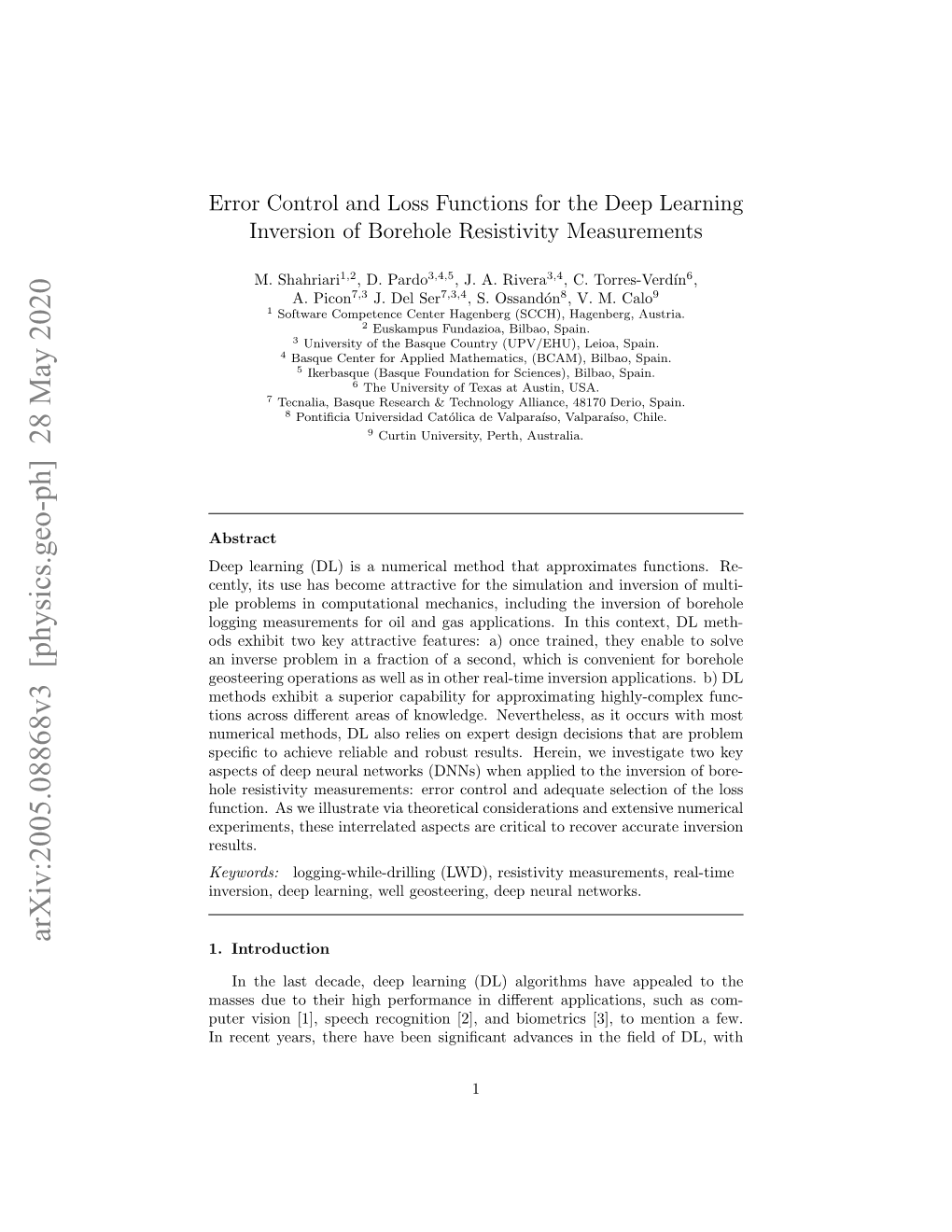 Error Control and Loss Functions for the Deep Learning Inversion of Borehole Resistivity Measurements